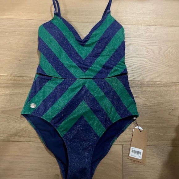 Biliblond Swimsuit, Arava Stripes Navy Green, M, NWT - Picture 5 of 6